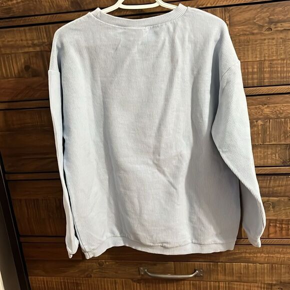 Happy Face Light Blue Ribbed Shirt - Size Medium by Katydid - Picture 5 of 8